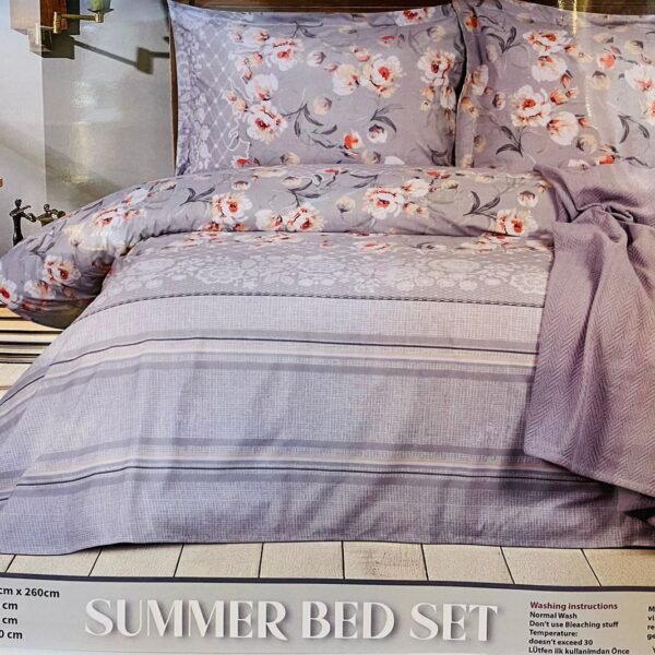 كوفرتة وايت قطن جكار + طقم مطبوع 5 قطع (2081)