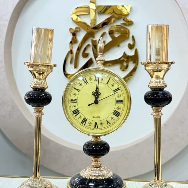 kk طقم 3 شمعدان وساعه